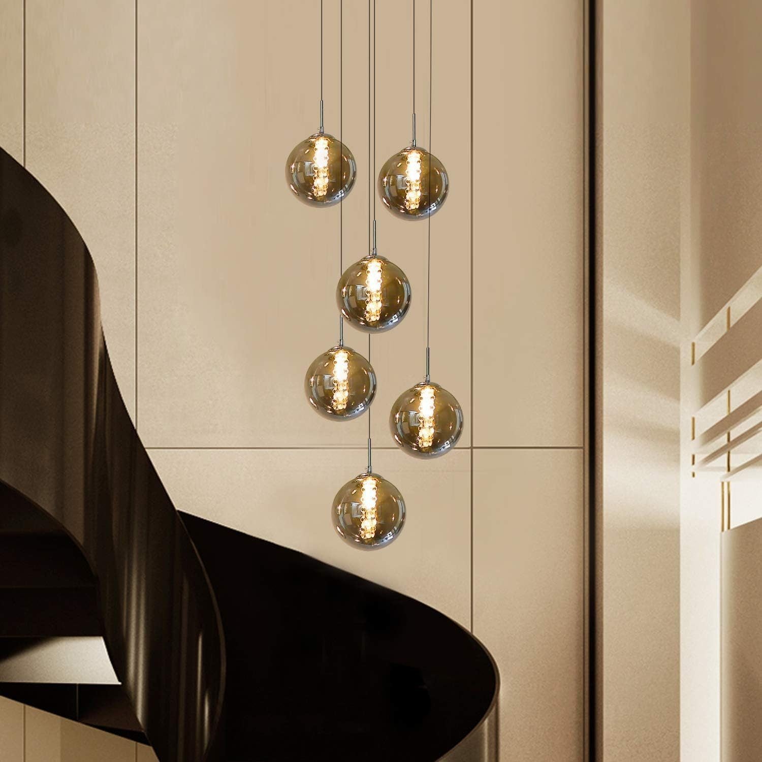 NETTLIFE Suspension G9 verre gris Diam.31cm 6 ampoules couleur cuisine salon lampe chambre lampe couloir - 7