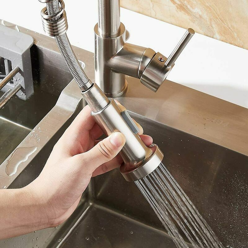 Robinet Cuisine avec Douchette Pivotant à 360° Robinet Cuisine à Ressort 2 Modes de Pulvérisation avec Tuyaux Mitigeur Monocommande (Argent) - 3