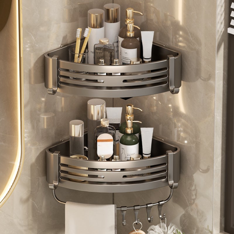 Etagère De Douche Etagère De Salle De Bain Sans Perçage Aluminium Antirouille Stockage Rangement 2 Tablettes Pour Shampoing Savon Noir 96682326