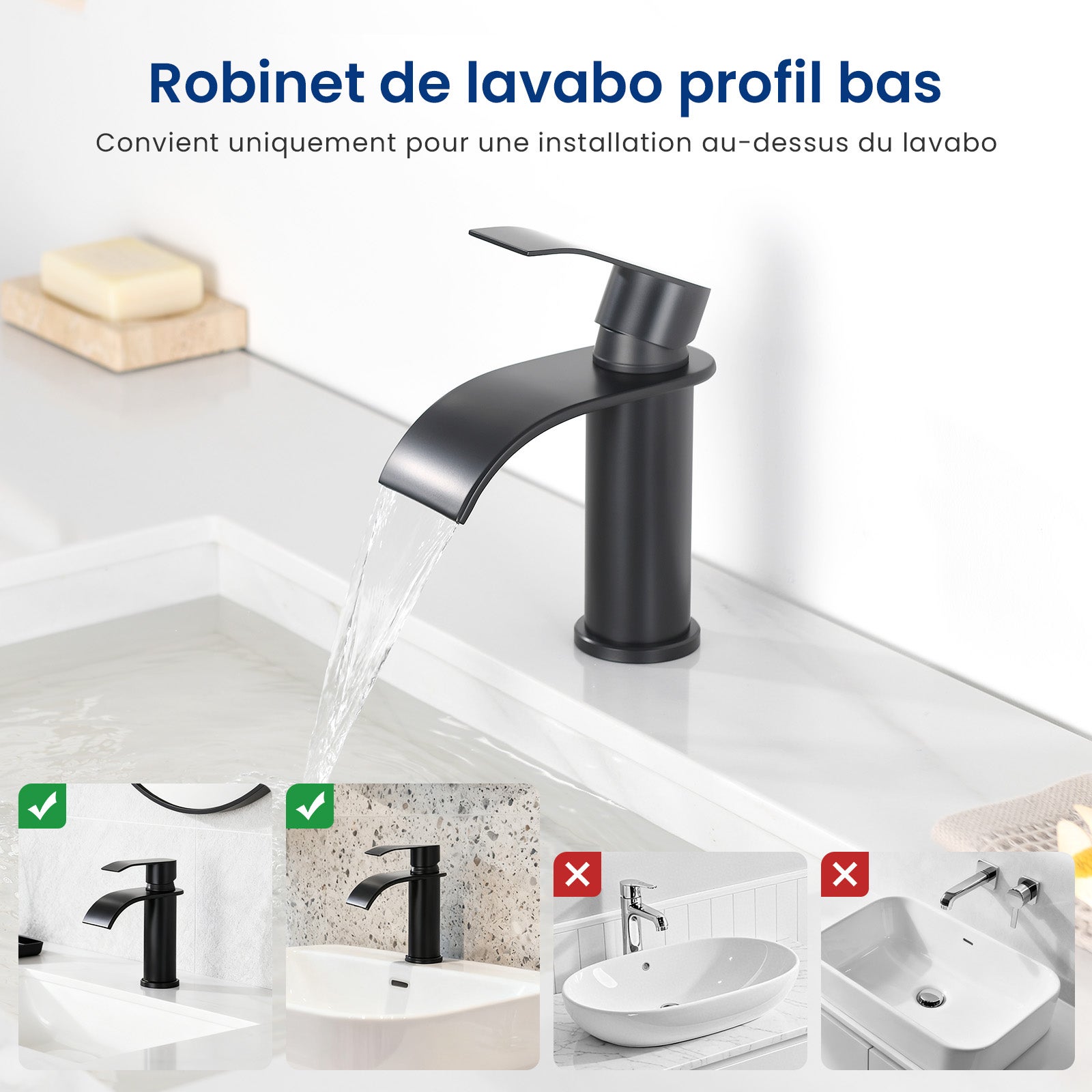 CECIPA MAX Robinet de lavabo en Acier inoxydable Mitigeur de lavabo Noir Mitigeur M Robinet salle de bain en cascade - 4
