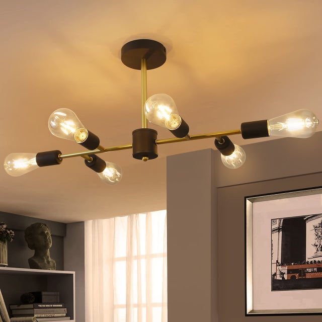 ZMH Lśniąca czarna lampa sufitowa E27 w stylu industrialnym do sypialni, salonu, jadalni, korytarza, hotelu, kawiarni