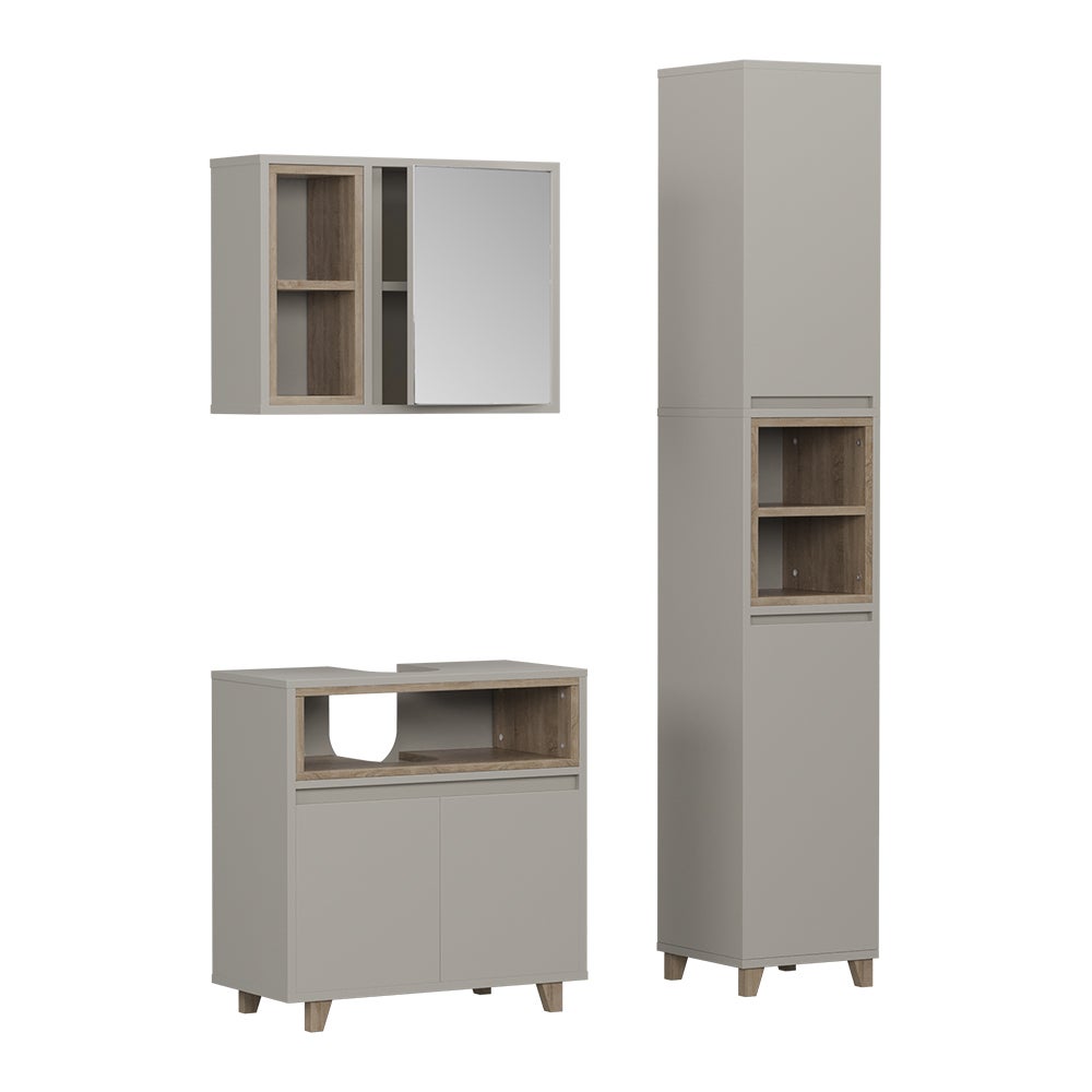 Vicco Zestaw mebli łazienkowych Elnor, Szary, 3 części z wysoką szafką