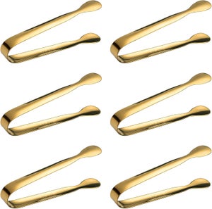 Set Di 6 Pinze Per Ghiaccio In Acciaio Inox Oro - Mini Pinze Da Cucina Per Antipasti, Dessert E Snack