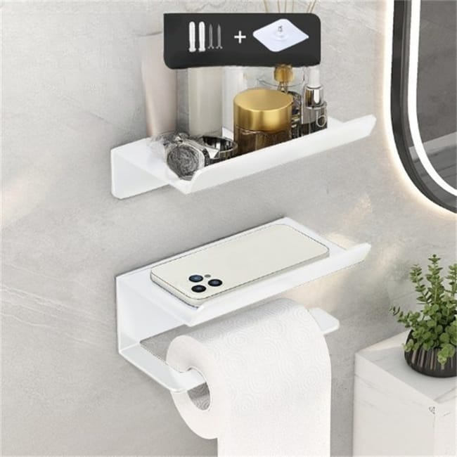 Zestaw 2 uchwytów na papier toaletowy do łazienki, półka łazienkowa, uchwyt na rolkę papieru, bez wiercenia, 16,5 x 10 x 6 cm – biały