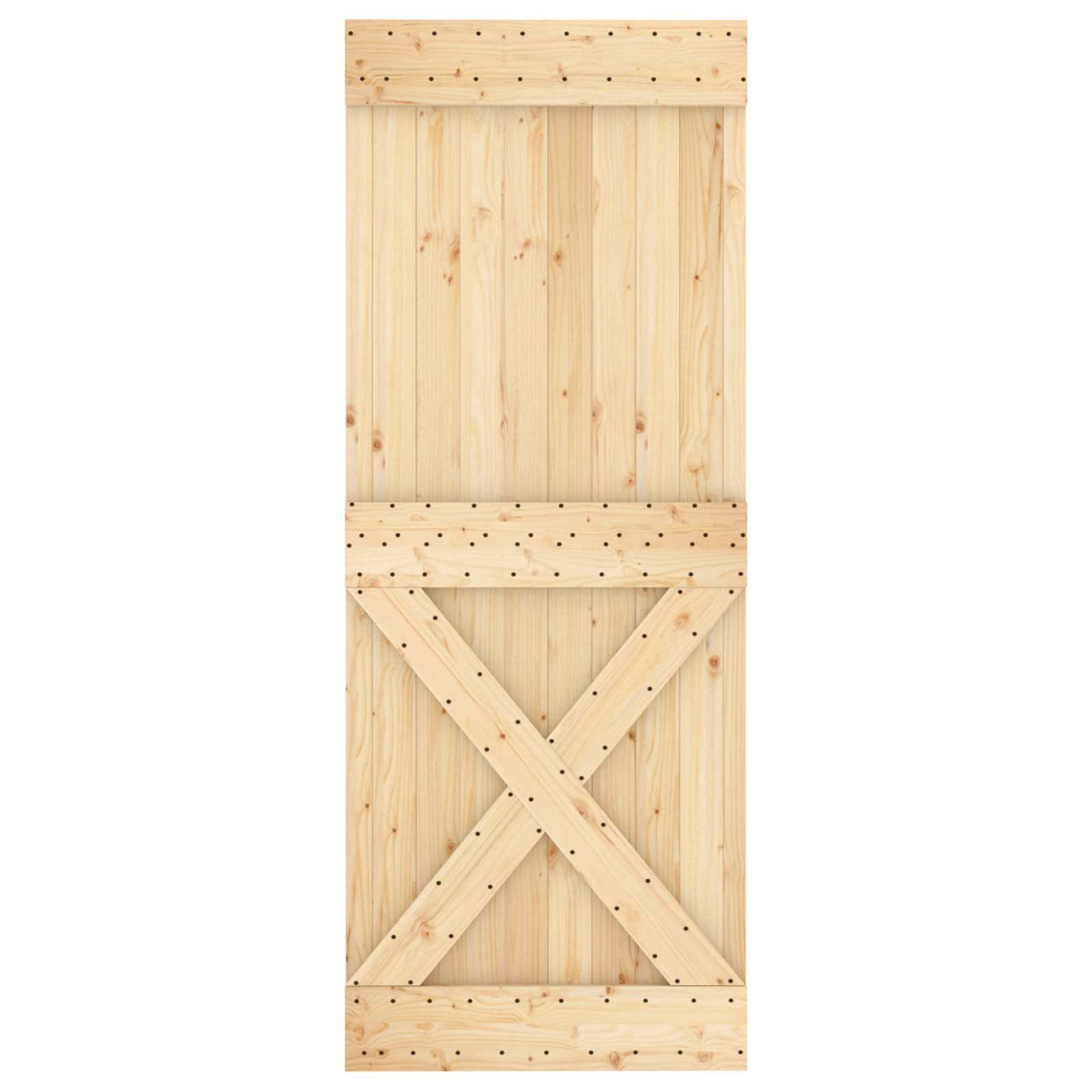 Porte coulissante avec kit de rail - Bois de pin massif - Naturel et ...