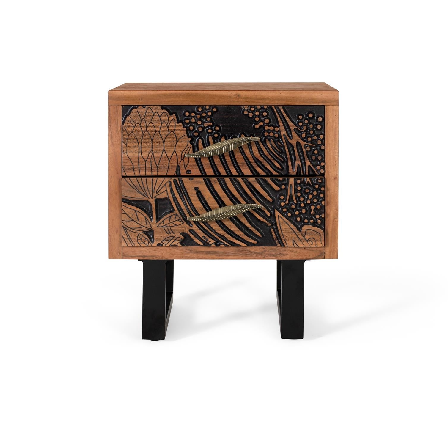 Table de chevet bois d'acacia et metal
