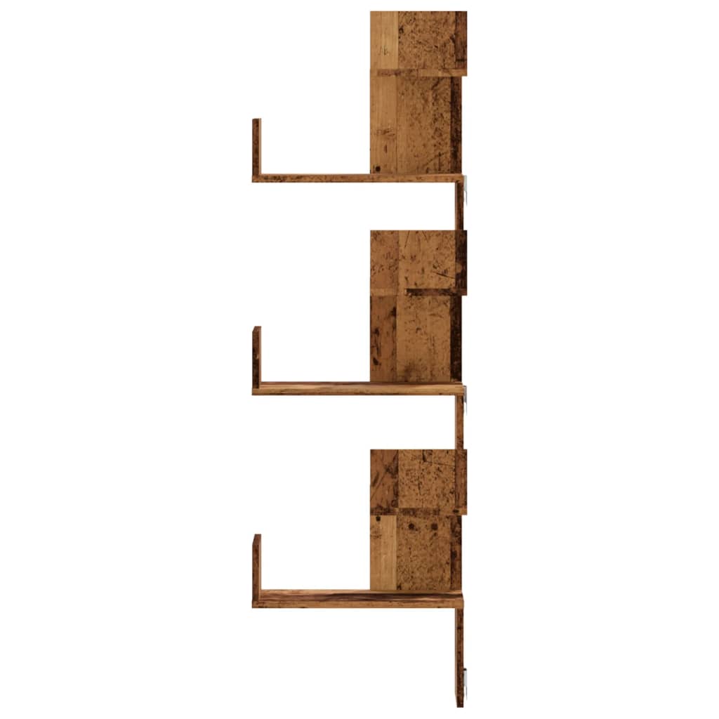 Étagère d'angle murale | Étagère flottante | Étagères de rangement vieux bois 45x45x147cm bois d'ingénierie CFW66891 - 4