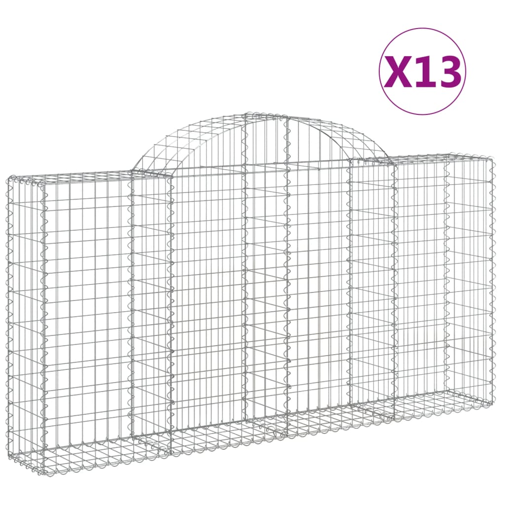 Cestas de gaviones valla de jaula muro de contención arqueado 13 piezas 200 x 30 x 100/120 cm hierro galv 02_0040354
