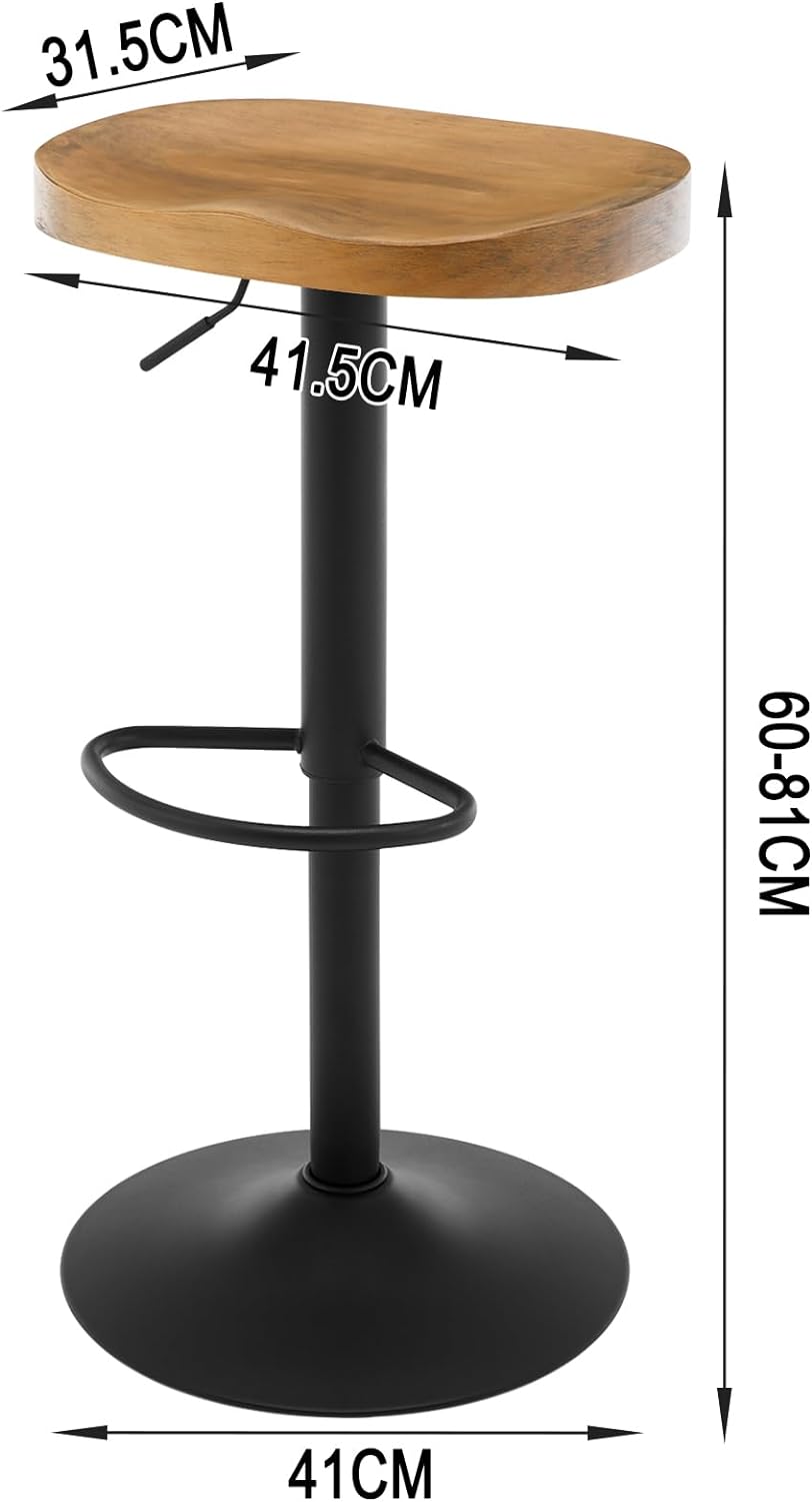 Lot de 2 Tabouret de Bar WOLTU, Chaise de Bar, Tabouret Haut en Bois, Cadre en Métal, Réglable en Hauteur, Pivotant à 360°, Chêne foncé - 4