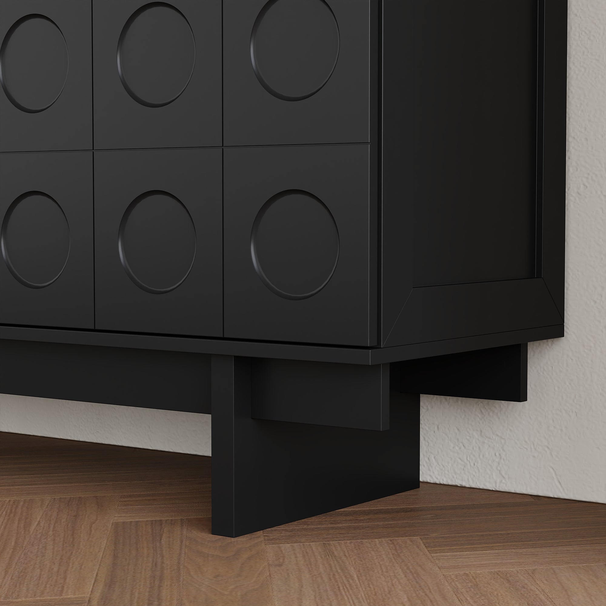 Buffet de Salon avec 2 Portes et 3 Tiroirs, Meuble de Rangement de Chambre avec Etagères Réglables, 160x40x80, Noir - 6