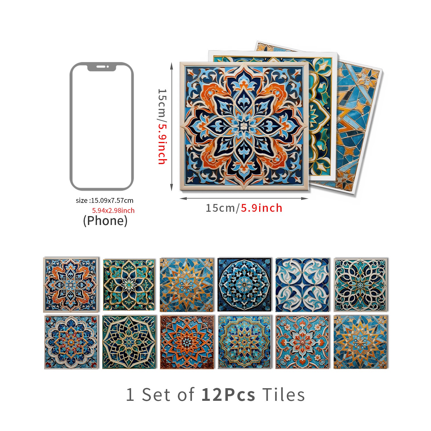 Lot de 12 panneaux muraux 3D autocollants, Crédence adhésive, Autocollants décoratifs, Imperméables et résistants à la chaleur, 15 cm x 15 cm - 4