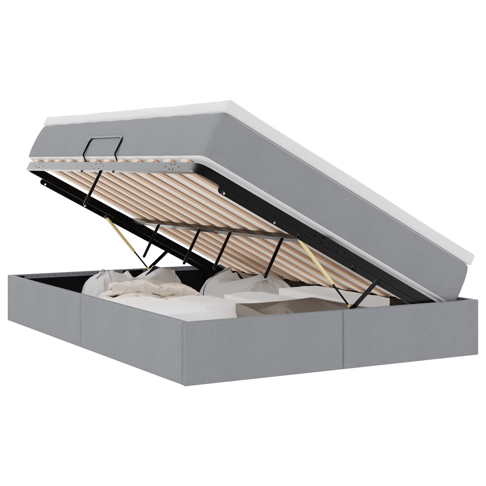 Lit avec rangement et matelas gris clair 140 x 190 cm polyester - 2