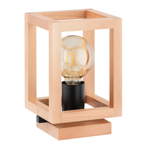 Lampa stołowa nocna skandynawska geometryczna jasne drewno 1xE27 15W PAKO Alfa