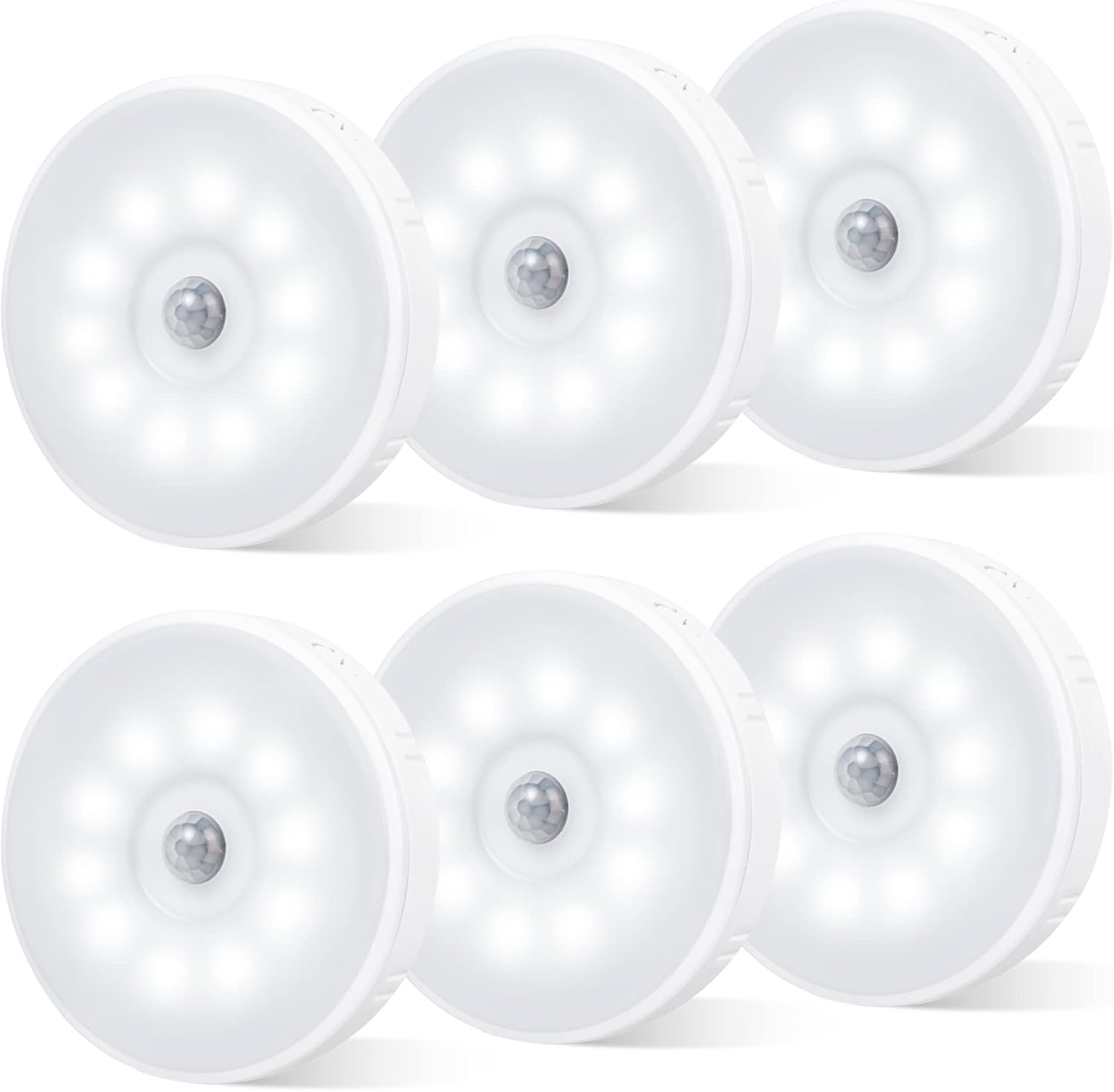 Zestaw 6 lamp z czujnikiem ruchu, lamp LED ładowanych przez USB, mocowanych w dowolnym miejscu, oświetlenie schodów, oświetlenie szafek