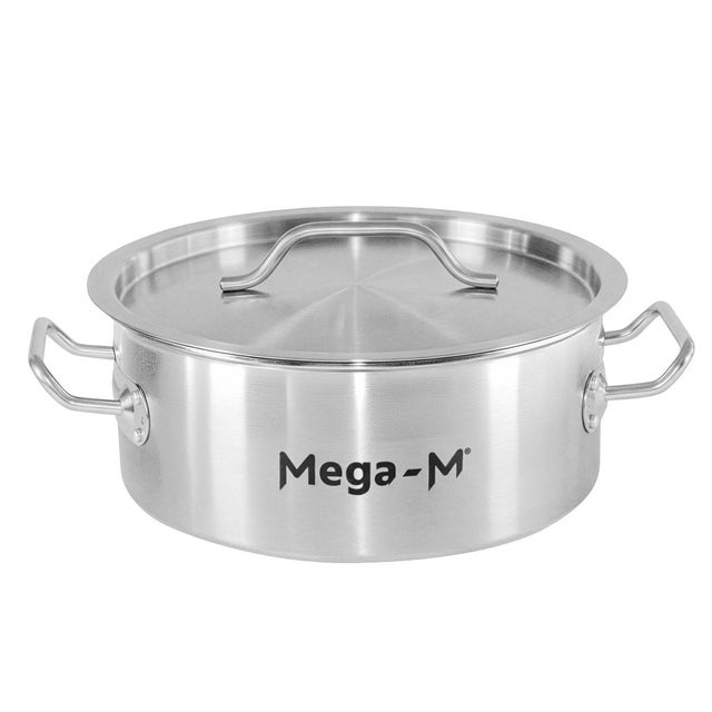 Garnek gastronomiczny niski ze stali nierdzewnej AISI 443 z pokrywką Mega-M Standard 5l 25x11 cm