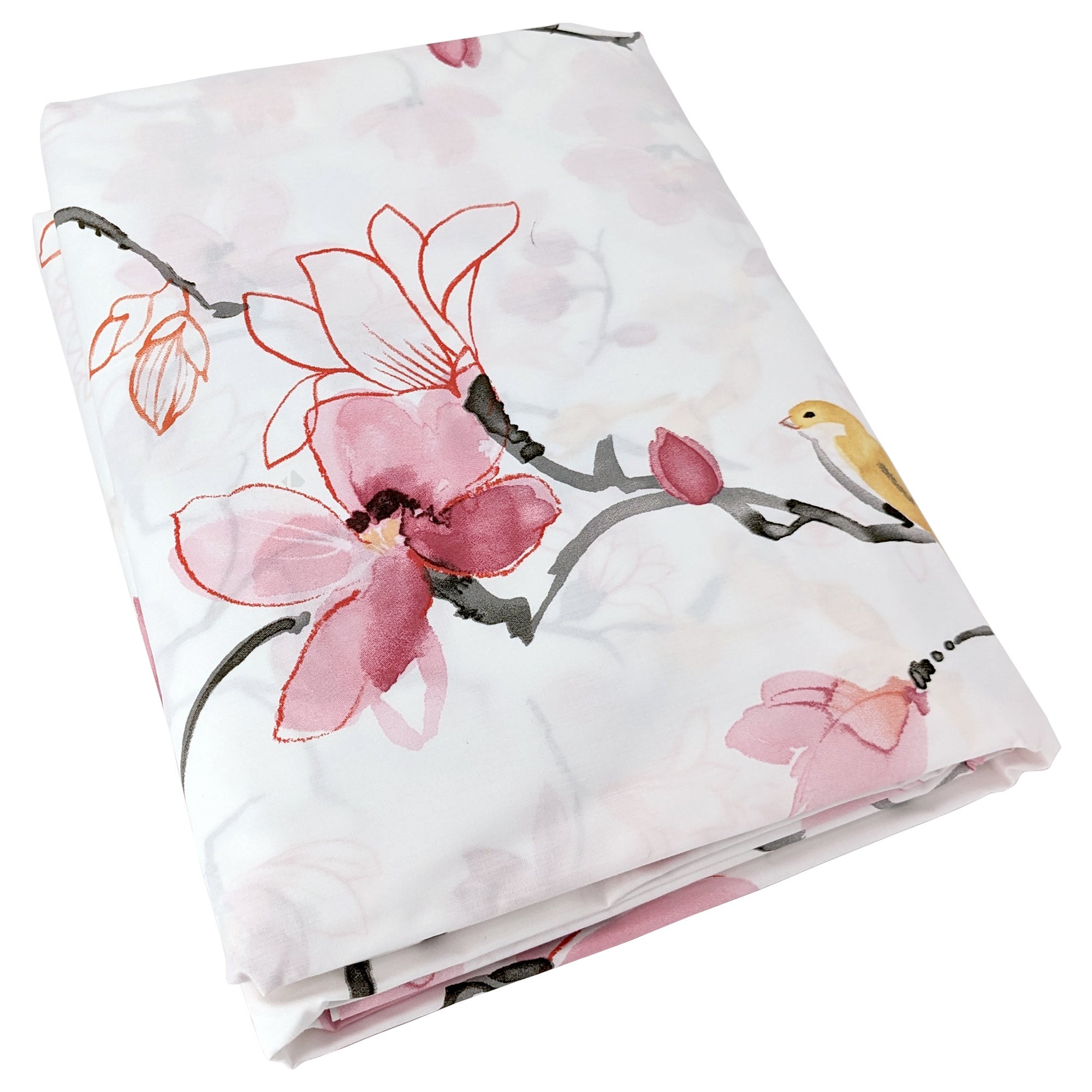 Housse De Couette 200x200 Percale Coton ELISA Rose – Magnolias Pastel, Réversible & Easycare