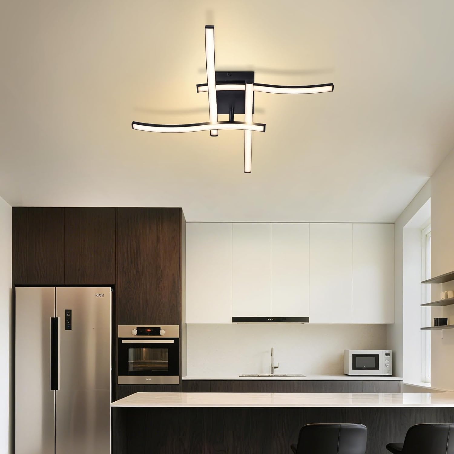 ZMH Lampa sufitowa LED 24W nowoczesna czarna o falistym kształcie do kuchni, salonu i przedpokoju - 6