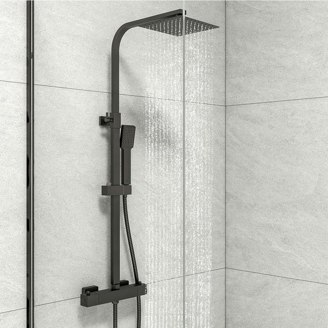 OCEAN ITALY Colonna doccia termostatica nero, miscelatore termostatico doccia con soffione quadrato 20x20cm acciaio verniciato