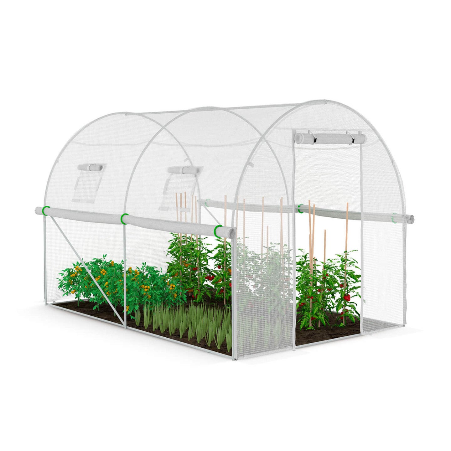 Bâche de rechange pour serre de jardin tunnel 6m² 3 x 2 x 2 m anti-UV avec porte et fenêtres ROMA blanche toutes saisons - 3
