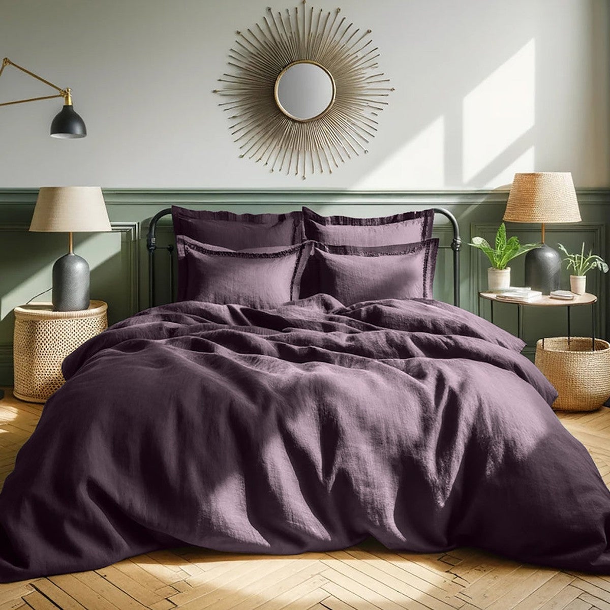 Housse de couette 260x240 lin lavé prune | Leroy Merlin