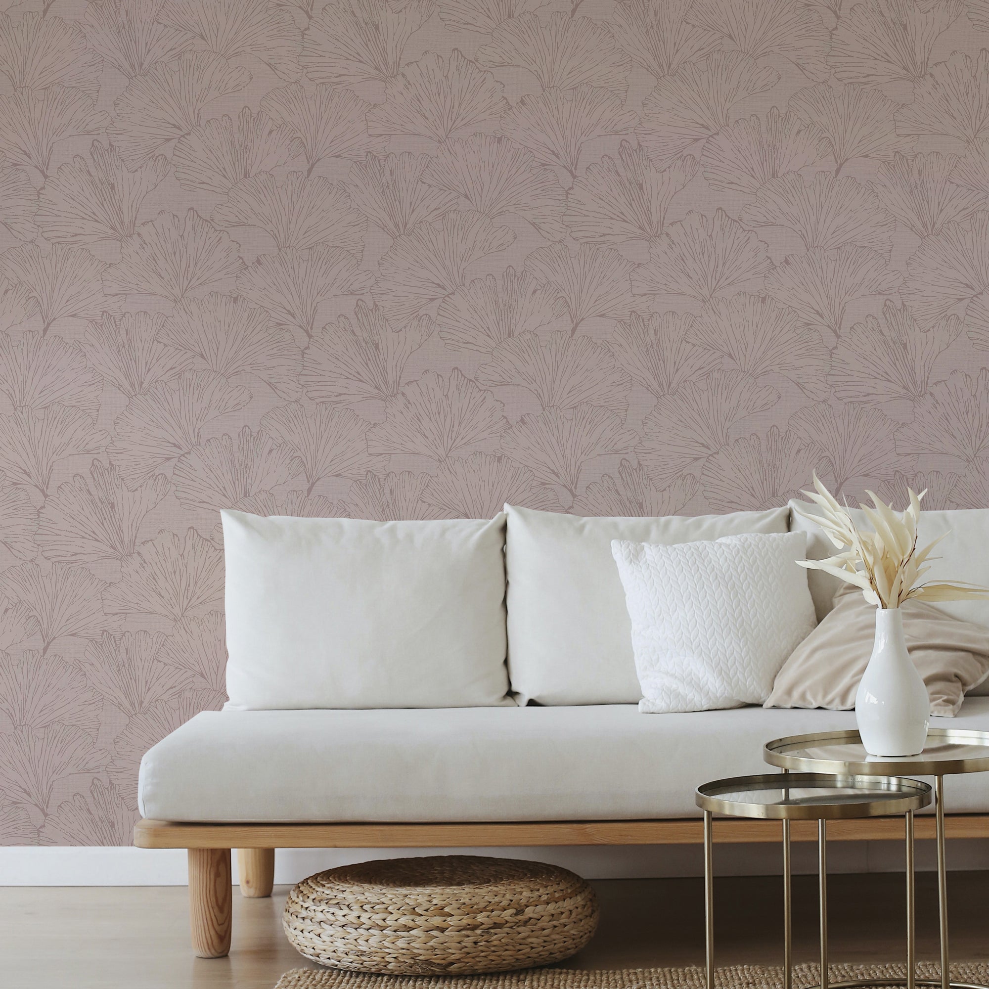 Papier peint intissé Feuillage Gigi 1005 x 52cm Rose poudré | Leroy Merlin