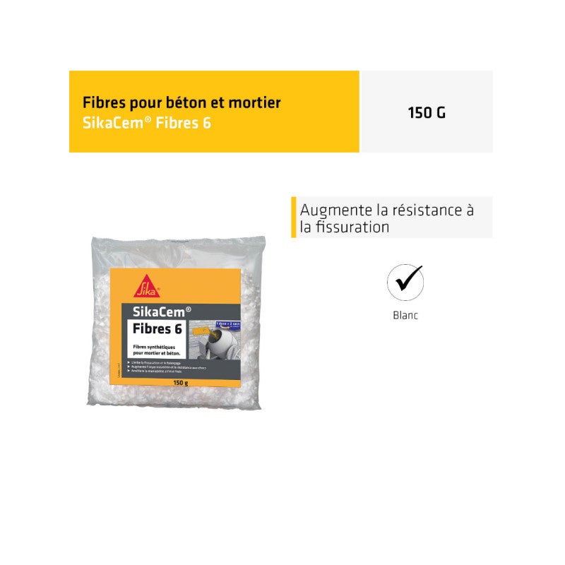 Fibres structurelles micro-synthétiques SIKA SikaCem Fibre 6 - 150g - 3