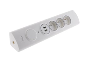 Multiprise d'angle 3P 16A + 1P 16A latérale + 2 USB parafoudre à câbler Blanc - Otio
