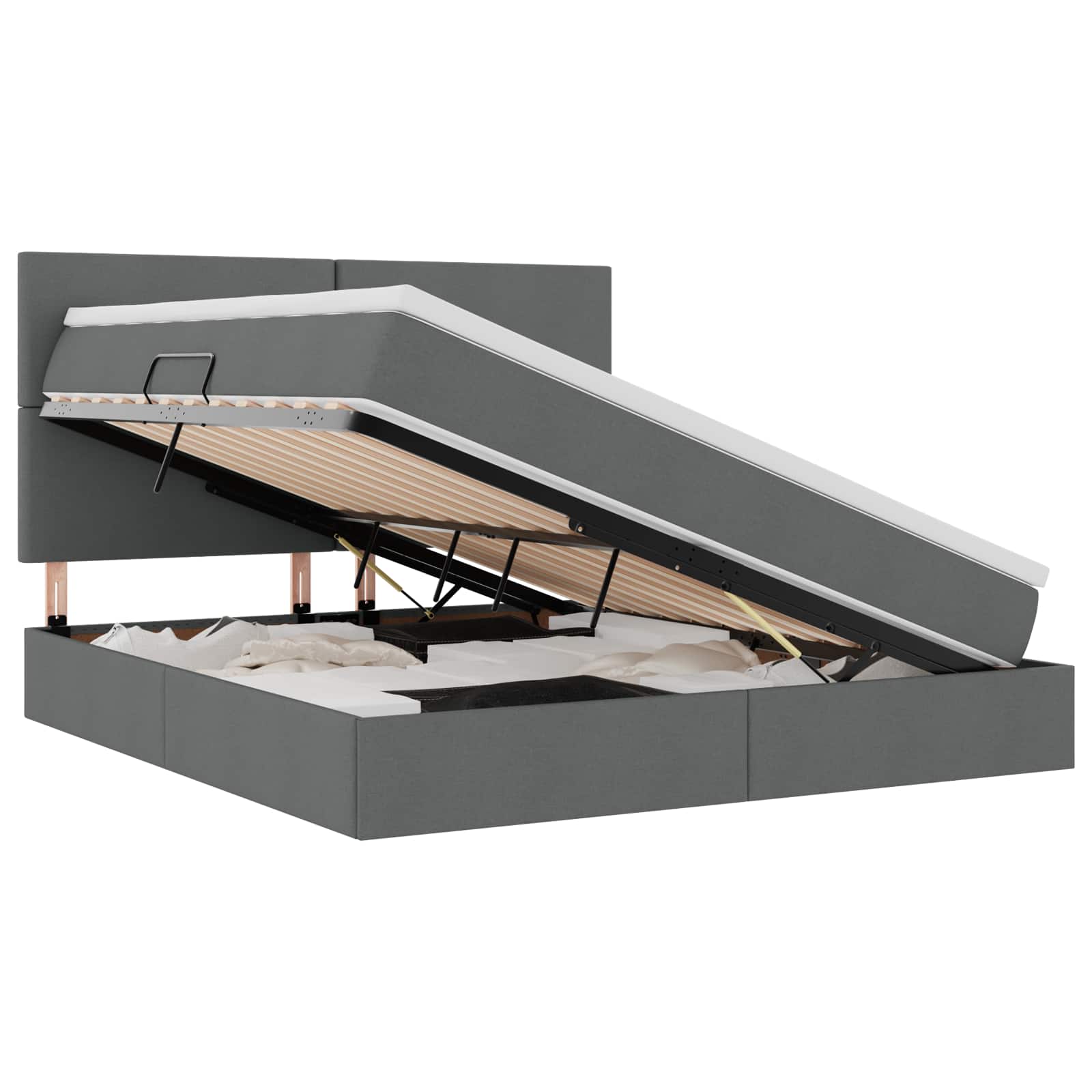 Lit avec rangement et matelas en tissu gris foncé, pour la chambre, 160 × 200 cm - 2