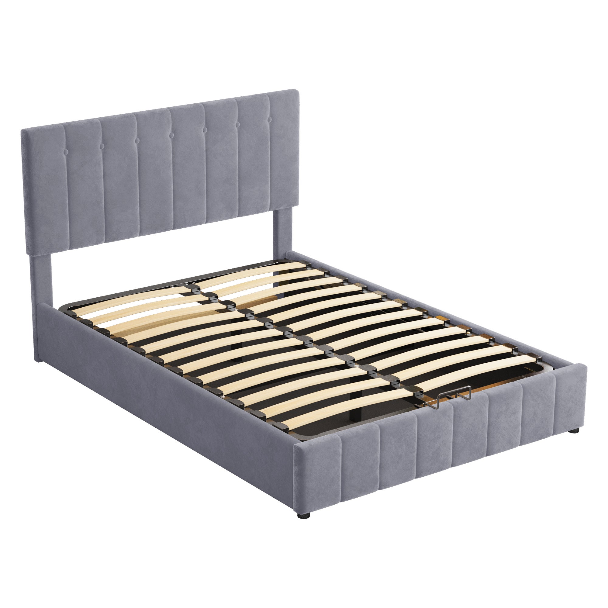 Cama contenedor con cabecero ajustable - 140 x 200 cm - terciopelo - somier de láminas - estilo escandinavo - gris - 8