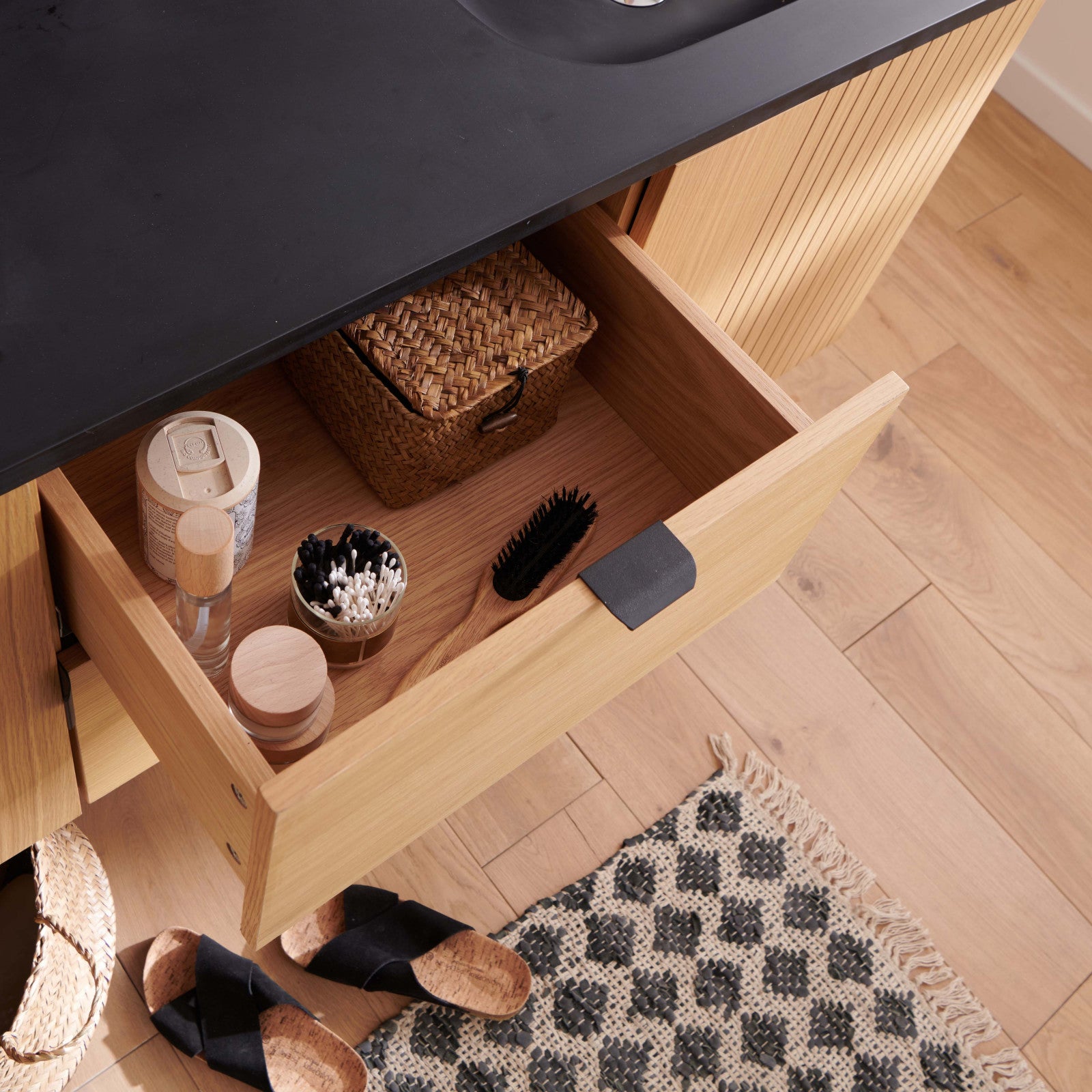 Meuble double vasque 140cm chêne STUDIO suspendu + miroir carré - 7