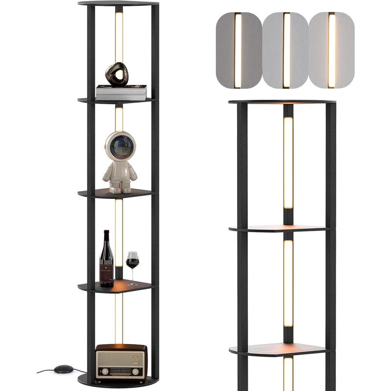 Lampa Stojąca z Regałami 163 cm, Nowoczesna Lampa Stojąca do Salonu, Regulowana Jasność, Obrotowe Słupki LED, Włącznik u Podstawy (Styl 3)