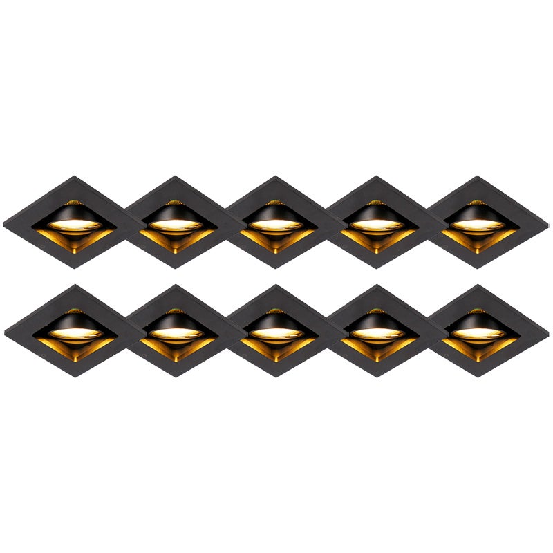 Qazqa reflektory wpuszczane - Qure - czarny, gu10, max. 50w, 10cm, kwadratowy, z 10 punktami świetlnymi, IP20oświetlenie
