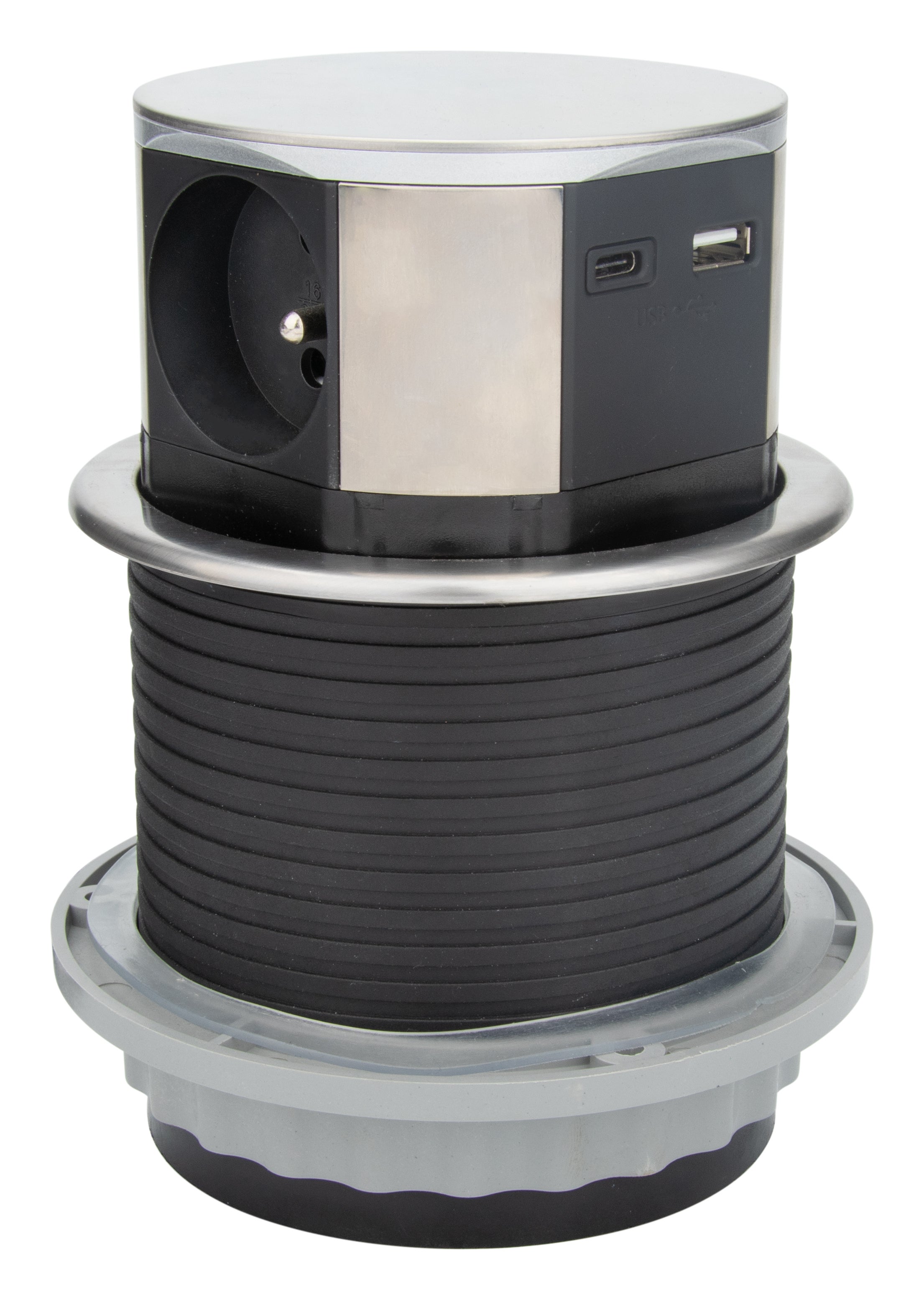 Bloc multiprise encastrable 3 prises 16A 2P+T et 2 USB - Alu - Otio - 2