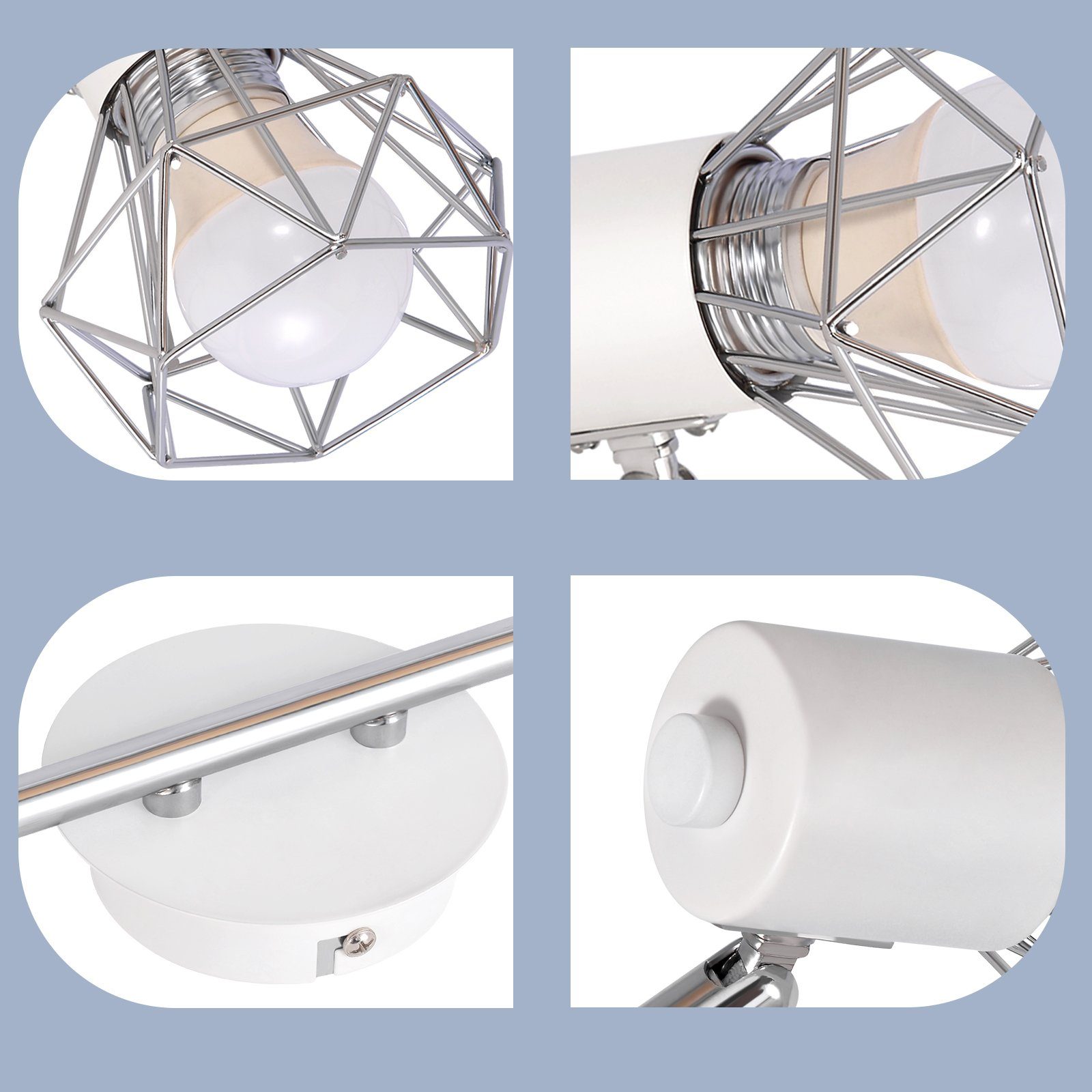 NETTLIFE 2 Focos de Techo Giratorios Interior Blanco Industrial Metal E14 Regulable 350° para Oficina Guardarropa Pasillo Baño - 6