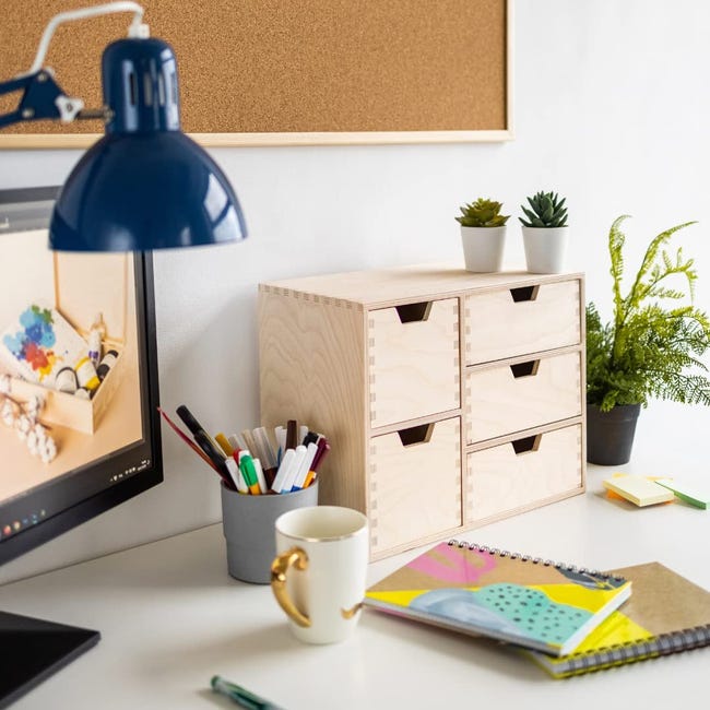 Petite Boîte De Rangement Bois Tiroirs Vintage Français - Organisateur Bureau 25x18x13 Cm Mercererie