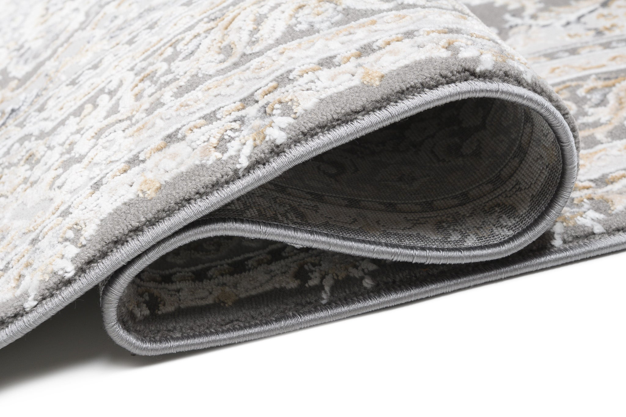 TAPISO Hera Tapis Salon Chambre Brillant Gris Crème Beige Vintage Rosace Floral Ornamental Bordé Moucheté Effet 3D OEKO-TEX 80 x 150 cm - 3