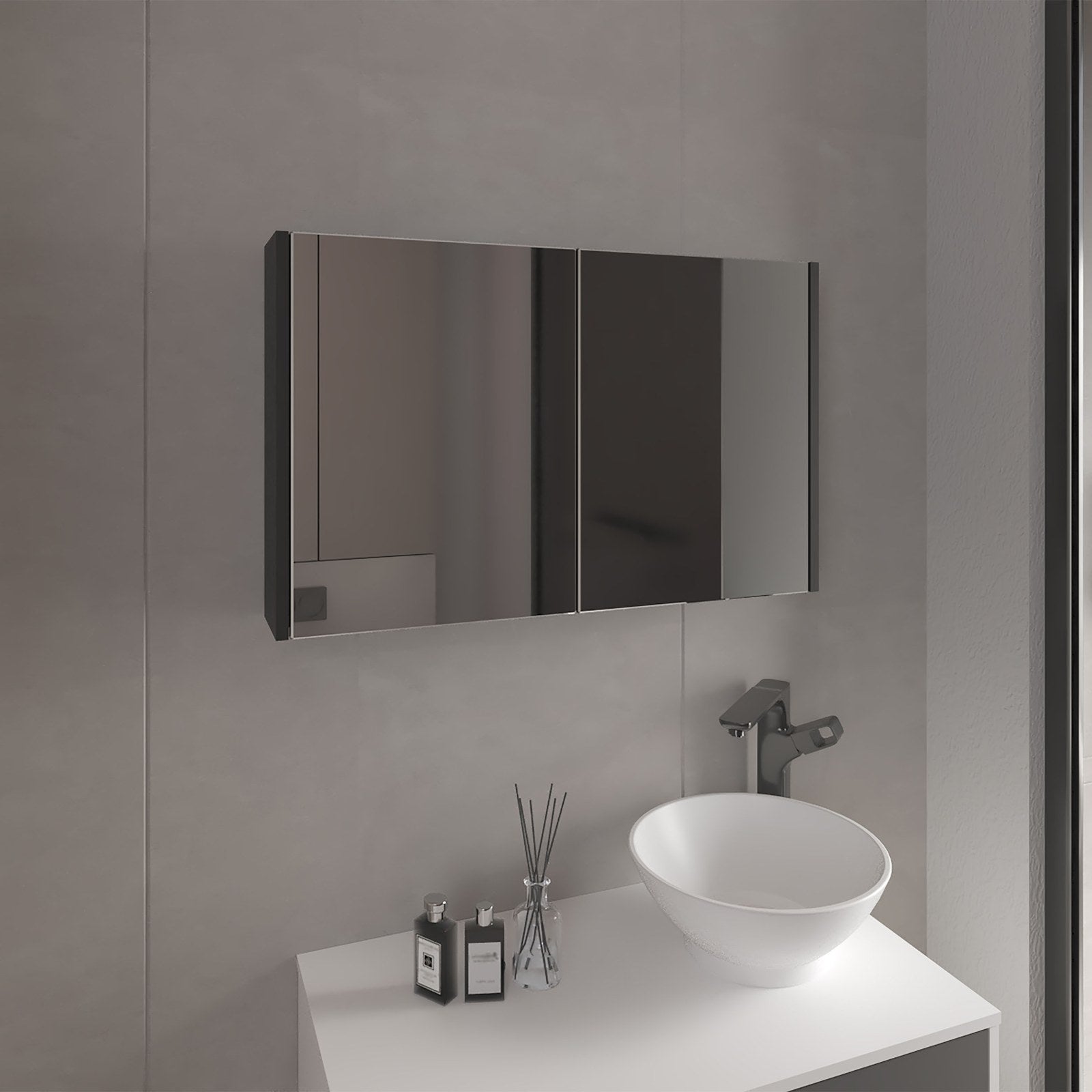 Tuhome Concept Armario De Baño De Pared De 80 Cm Con 2 Puertas De Espejo, Wengué , Leroy Merlin