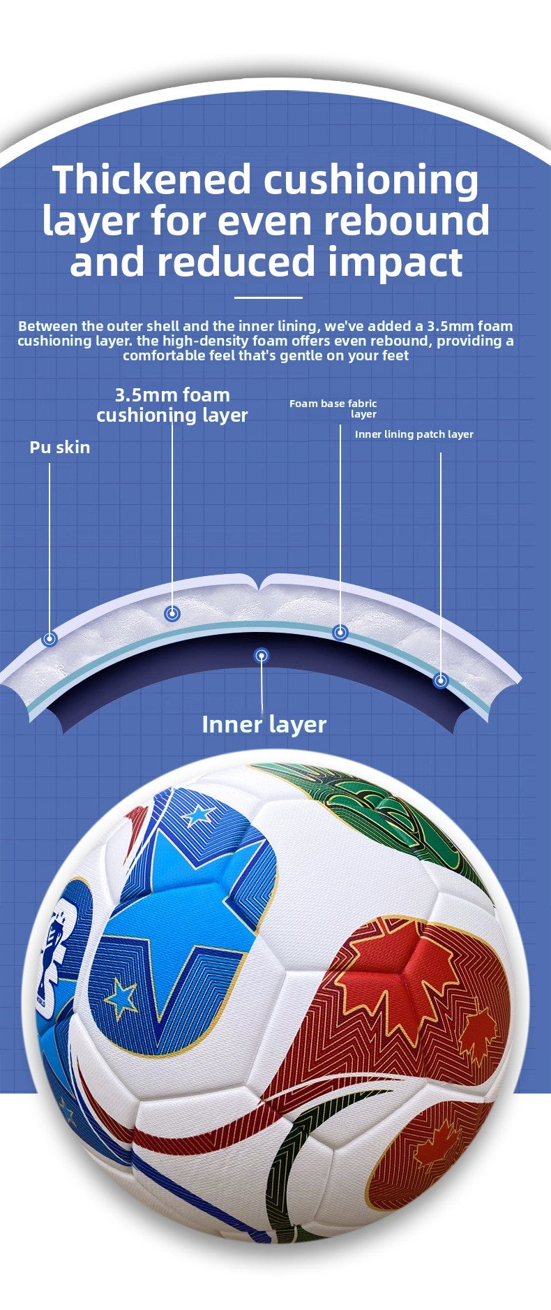 Ballon de foot n°5 Coupe du monde 2026, 8 panneaux collés PU, pour match - 3