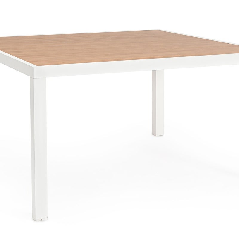 Stół aluminiowy "Hilija" 136x136 biały, blat z aluminiowymi listwami lakierowanymi imitującymi drewno, do ogrodu i na werandę