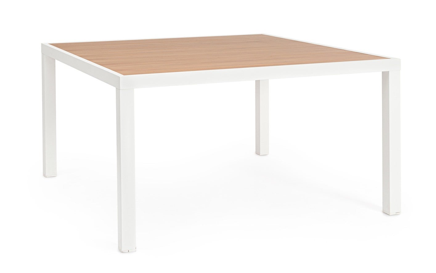 Stół aluminiowy "Hilija" 136x136 biały, blat z aluminiowymi listwami lakierowanymi imitującymi drewno, do ogrodu i na werandę