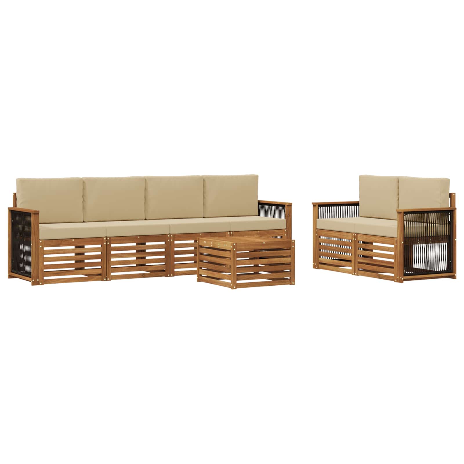Ensemble de canapés d'extérieur, 7 pièces, naturel et beige, pour la terrasse - 2