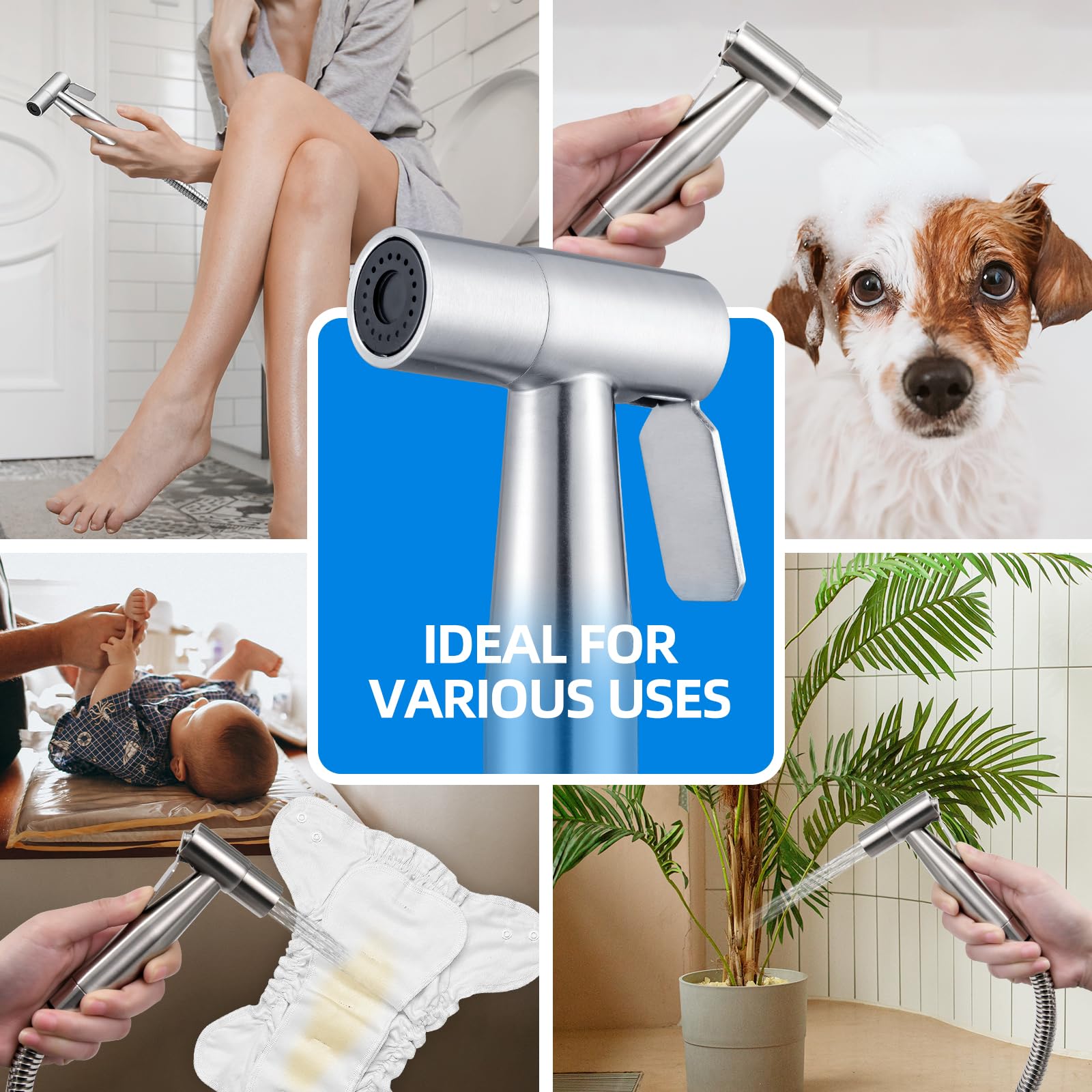 Kit hygiène WC. Robinet 3 voies + Douchette ABS + Flexible 1,2m + Support - 2