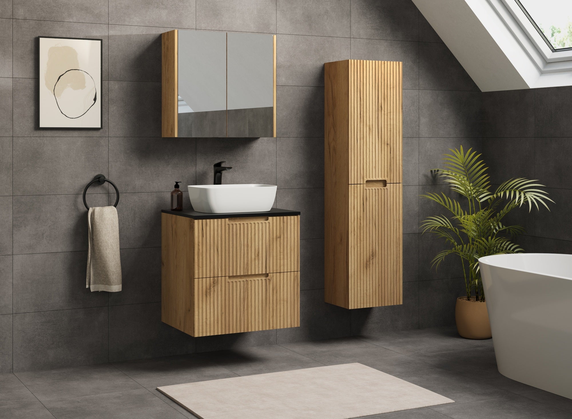 Meuble colonne de salle de bain suspendu VENA chêne 36 x 136 cm - 2