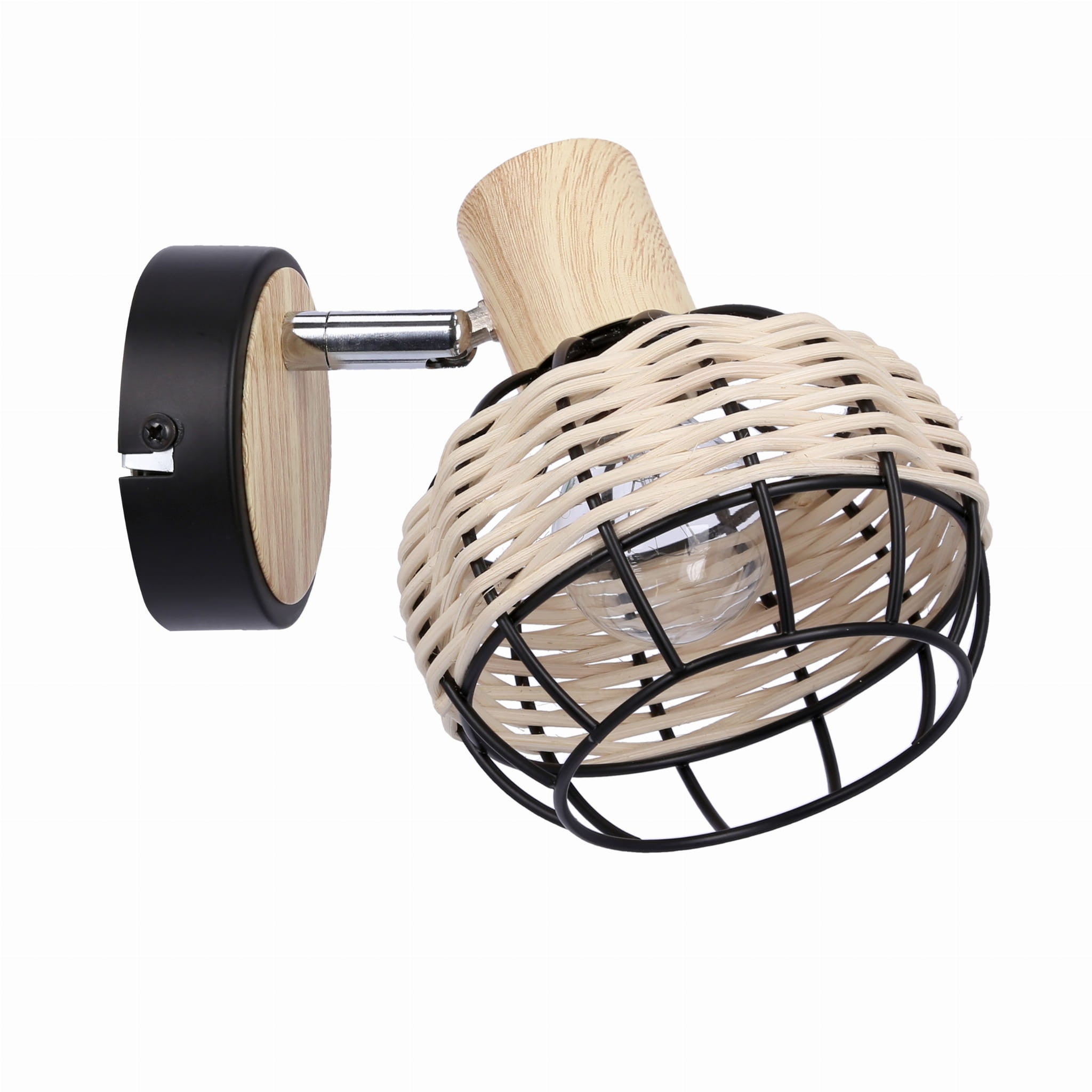 Kinkiet ścienny Tajga jasne drewno-czarny 1xE14x40W wym: 14 x 18 x 12 cm wiklina / rattan / słoma IP20 Candellux - 2