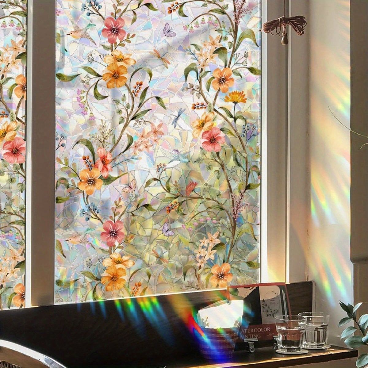 Pellicola Decorativa Per Finestre In PVC – Effetto Vetro Arcobaleno, Adesione Statiche E Rimovibile, 45x100 Cm