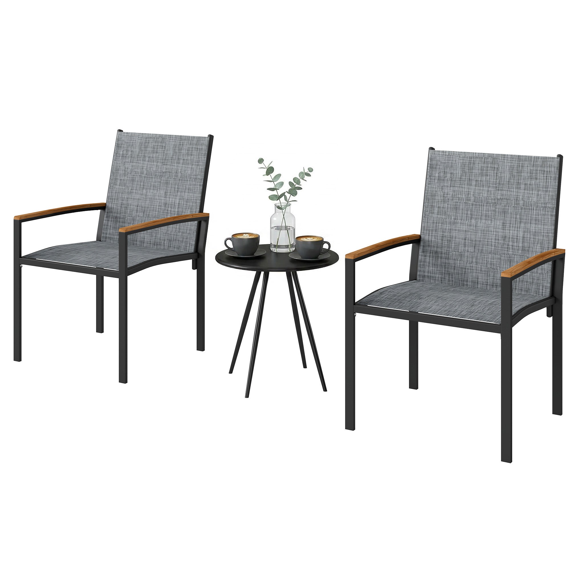 Ensemble bistrot 3 pièces chaises table filet, gris mélangé - 2