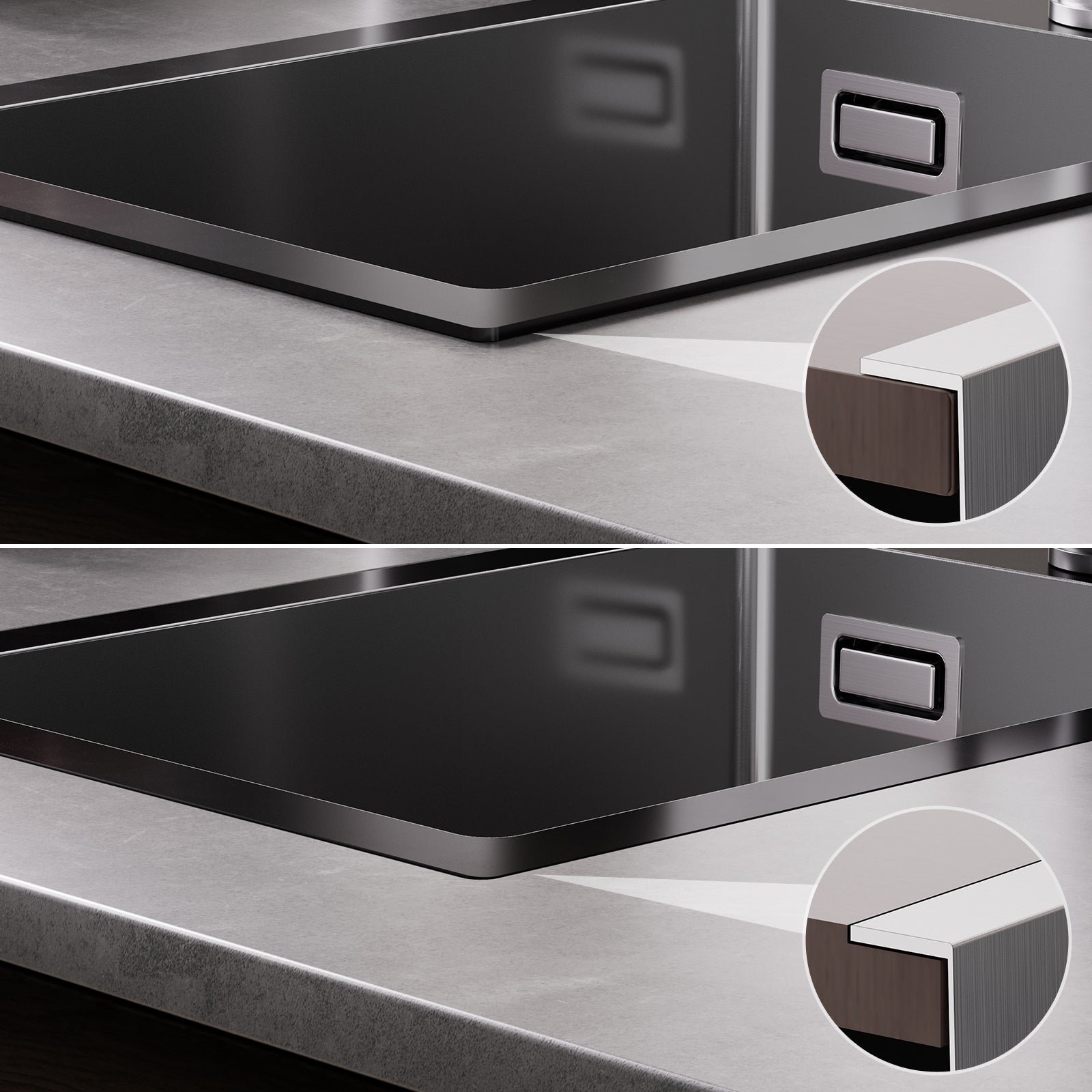 Cecipa max Évier de Cuisine 1 Bac 30*45*19CM, Évier Inox Évier 1 Bac Noir - Evier à encastrer/ Evier à poser - 4