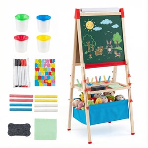 Table Chevalet Baleine 4-en-1 Pour Enfant – Tableau Blanc Double Face, Banc Inclus, Dès 1 An (bleu/orange)