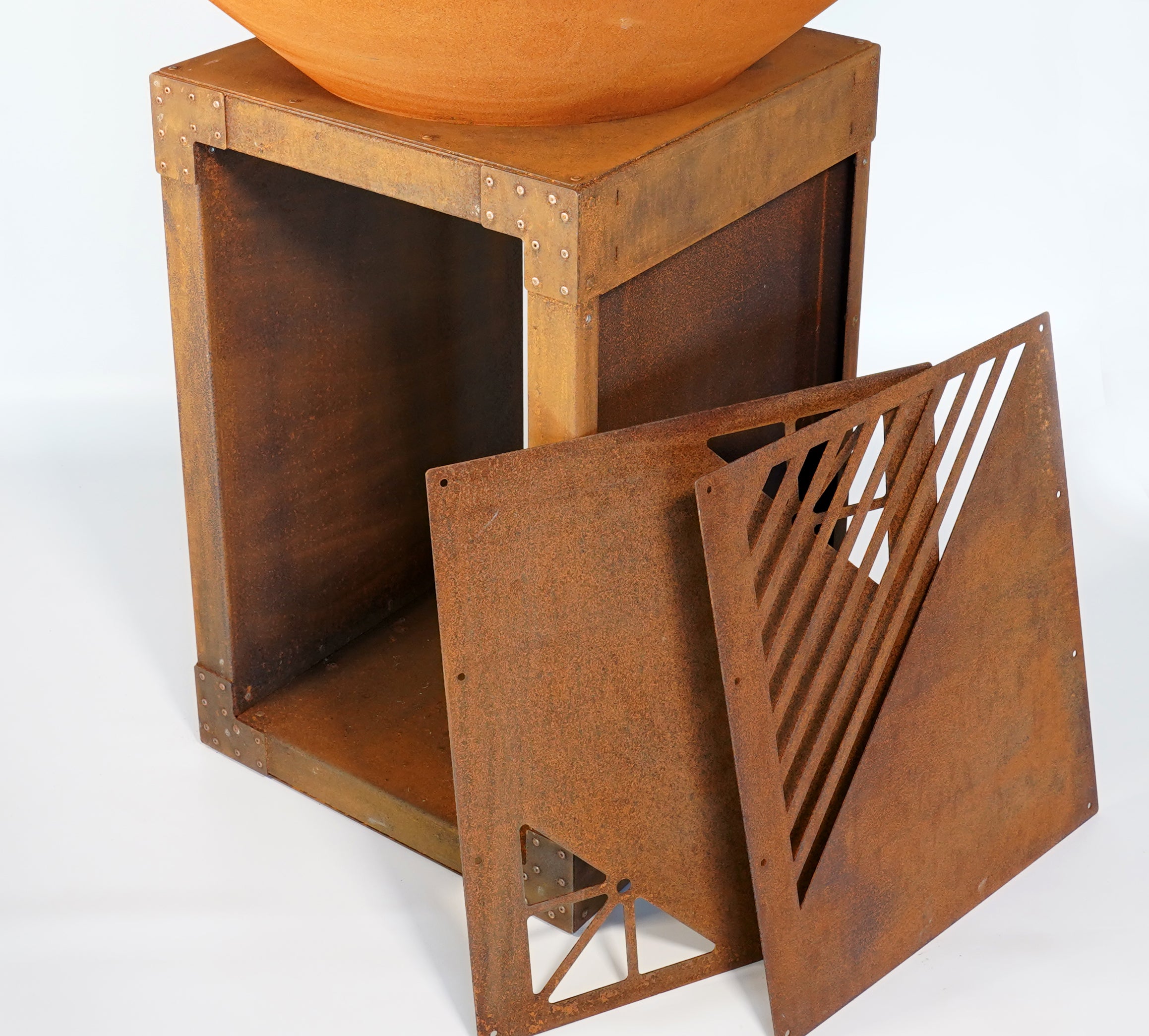 Panneau de décoration en acier corten, motif diagonal pour brasero Brasonfire 60cm - 3