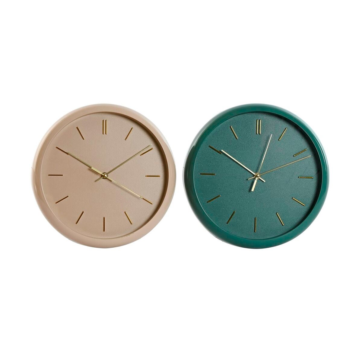 Reloj de pared home esprit verde rosa pvc moderno 30 x 4 x 30 cm (2 unidades)